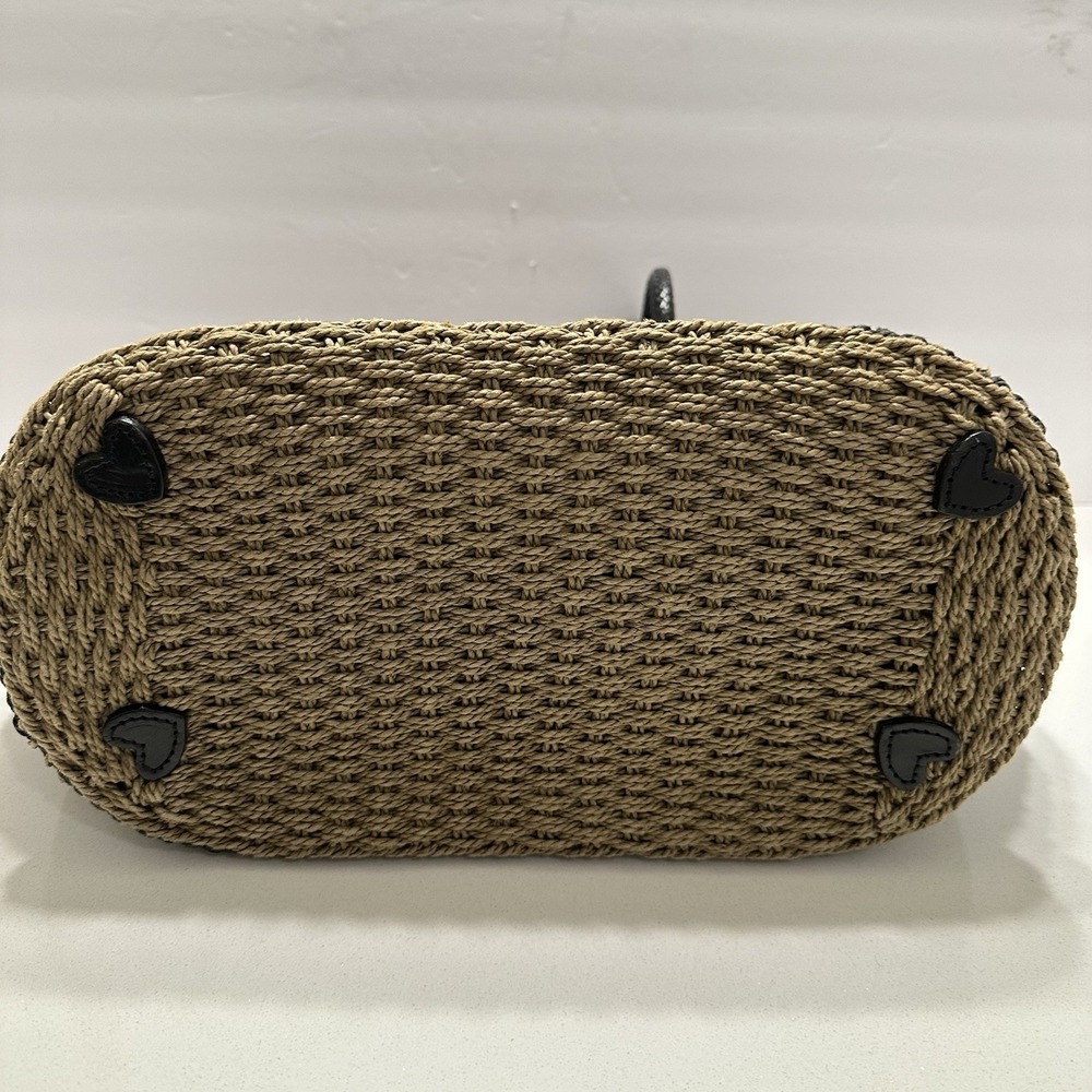 Brighton Woven wicker Straw Tote Shoulder Bag Black Brown Leather‎ XL Large - Picture 6 of 12